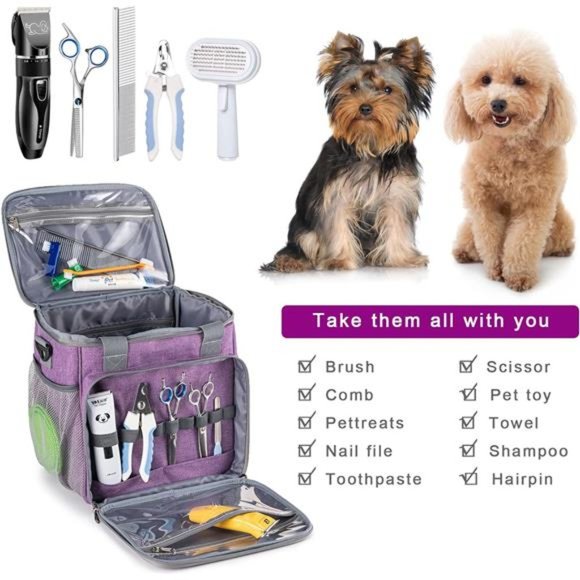Pet Grooming Bag, Dog Grooming Supplies Organizer Tote Bag, Purple - Picture 7 of 7